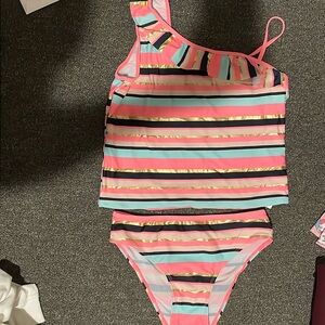 Primary striped girls tankini